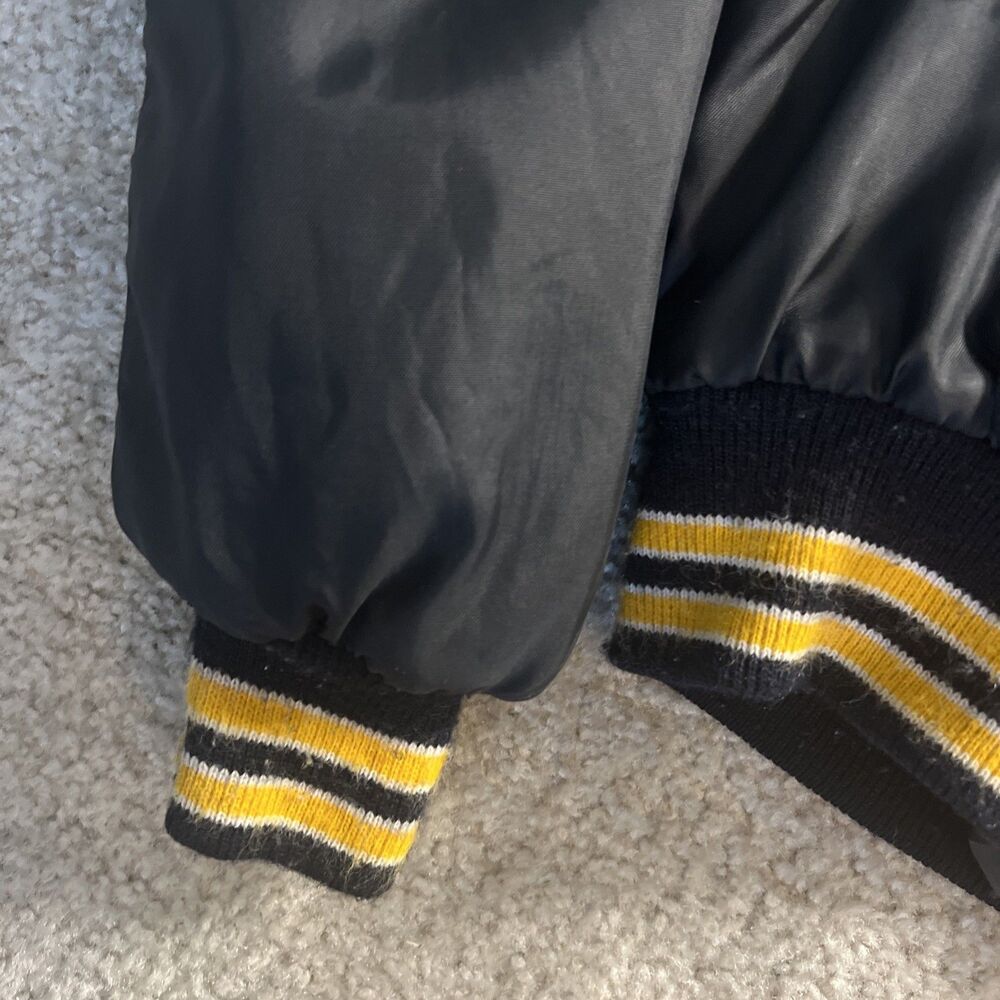 Vintage Bomber Jacket M Black & Yellow Nylon Snap Front Roche Champs 1979 - Picture 5 of 7